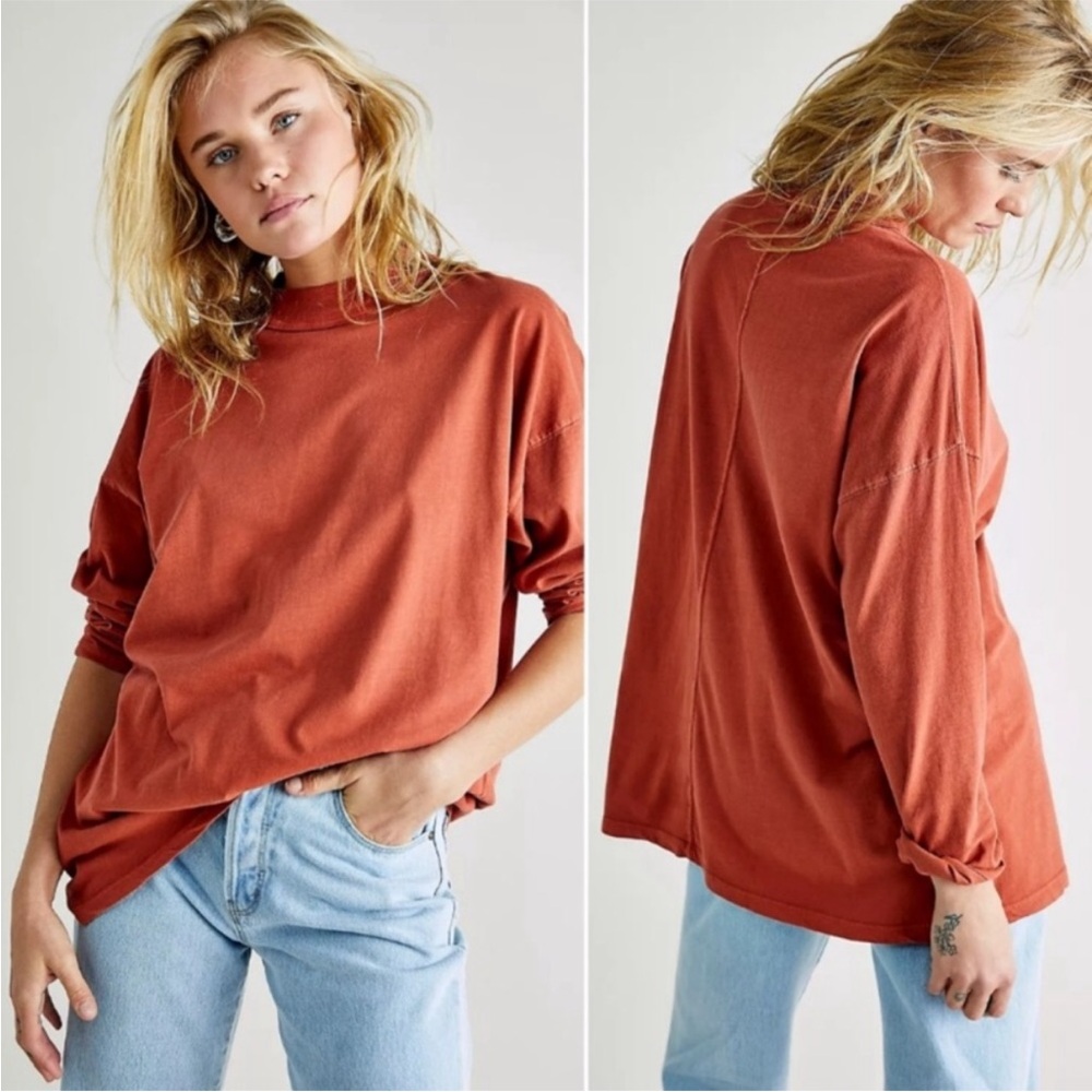 We The Free People Be Free Rust Orange Oversized Long Sleeve Tunic Top Small